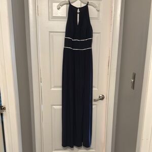 Oleg Cassini Blue Pleated Halter Gown